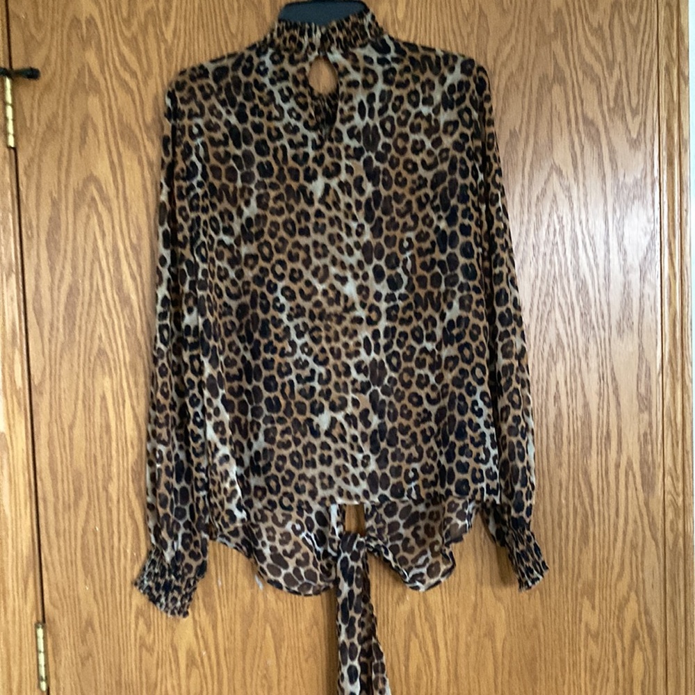 Leopard Print Blouse With Mock Turtleneck And Key… - image 2